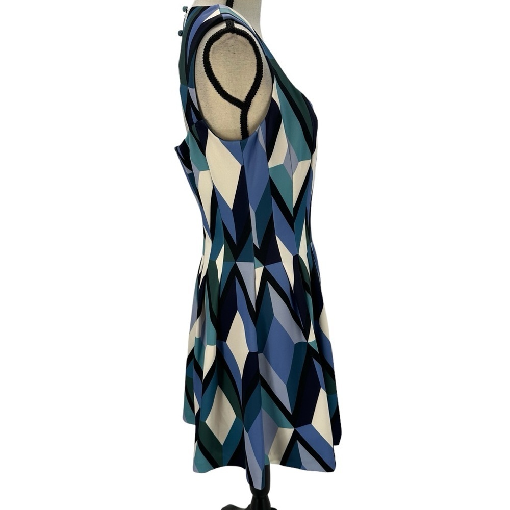 Vince Camuto Sleeveless Block Print Fit & Flare Midi Dress - Blue White -size 10 - Picture 3 of 10